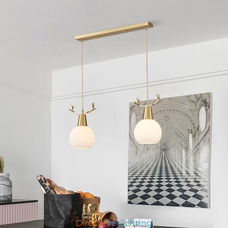 Moderne eenvoudige koperen hanglamp met gewei