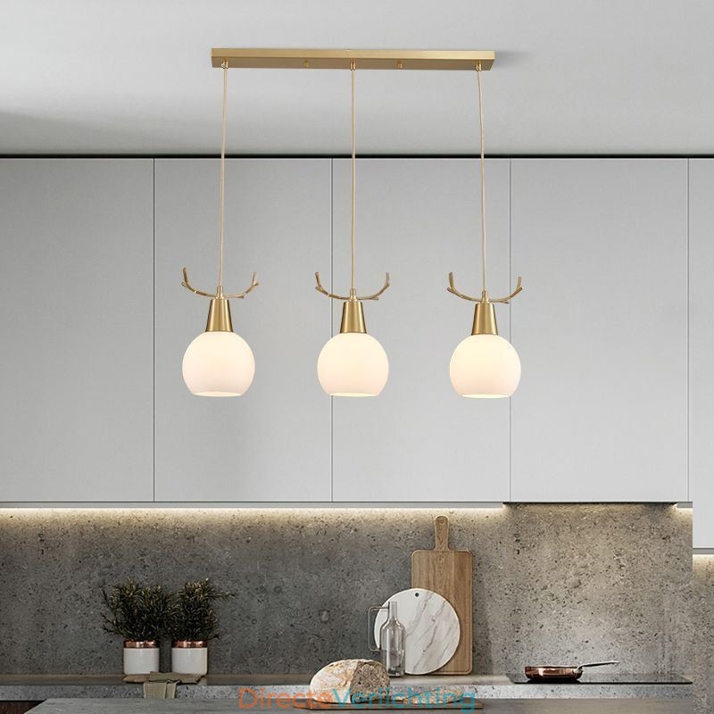 Moderne eenvoudige koperen hanglamp met gewei