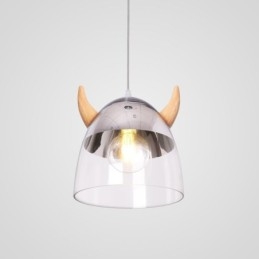 Klassieke glazen hanglamp, houten hoornlamp, creatieve verlichting