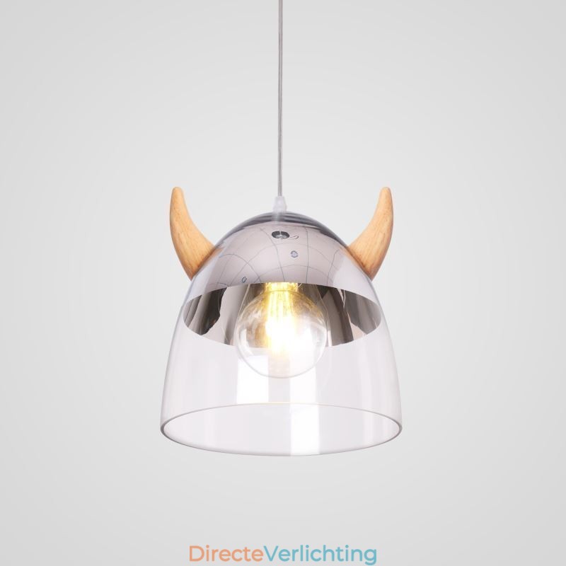 Klassieke glazen hanglamp, houten hoornlamp, creatieve verlichting