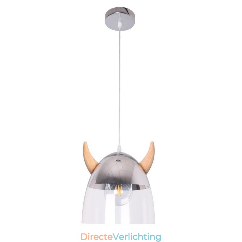 Klassieke glazen hanglamp, houten hoornlamp, creatieve verlichting