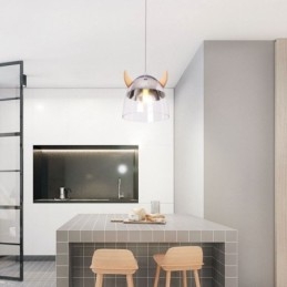 Klassieke glazen hanglamp, houten hoornlamp, creatieve verlichting