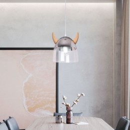 Klassieke glazen hanglamp, houten hoornlamp, creatieve verlichting