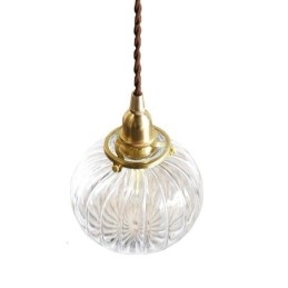Glazen hanglamp, helder, rond, geribbeld, pompoenvormig, lamp, 1 lichtbron