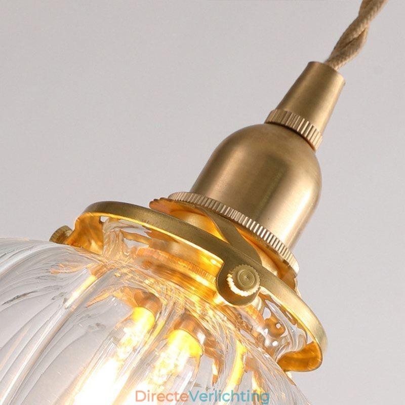 Glazen hanglamp, helder, rond, geribbeld, pompoenvormig, lamp, 1 lichtbron