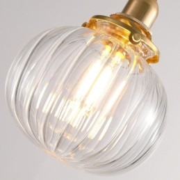 Glazen hanglamp, helder, rond, geribbeld, pompoenvormig, lamp, 1 lichtbron