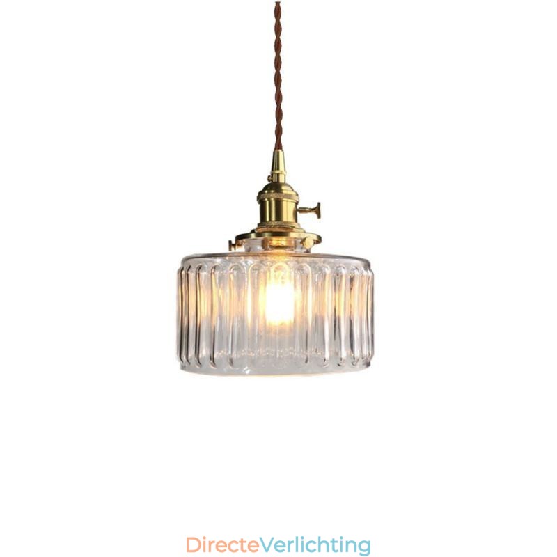 Jelly Jar Helder Geribbeld Glazen Hanglamp Met Draaischakelaar
