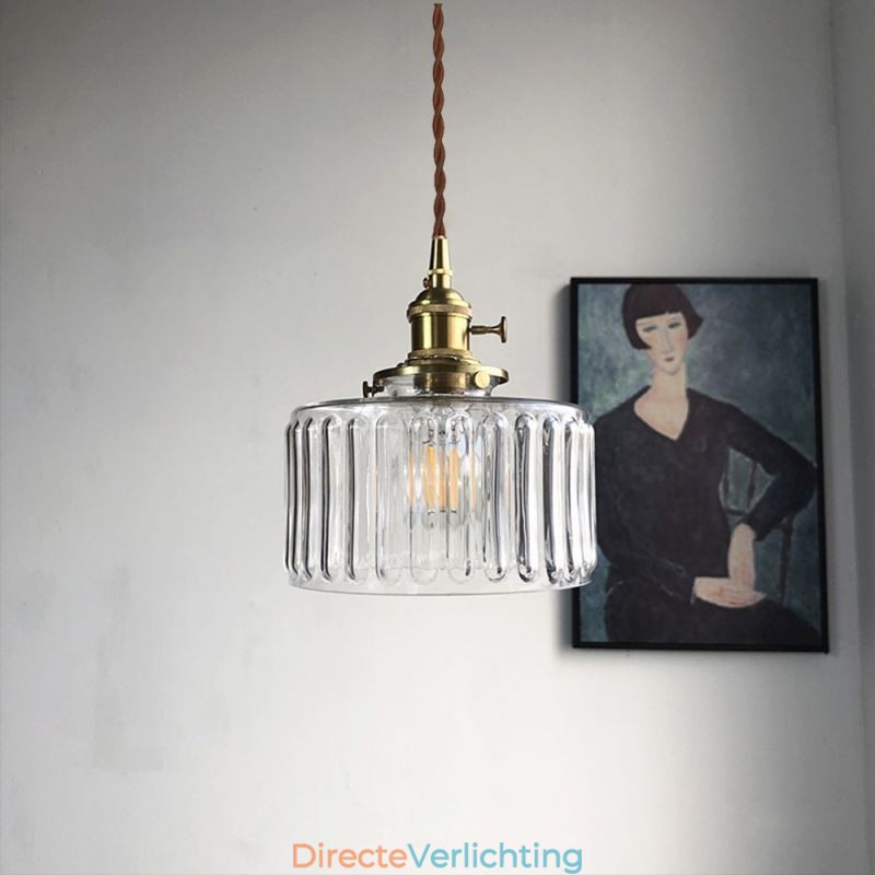 Jelly Jar Helder Geribbeld Glazen Hanglamp Met Draaischakelaar