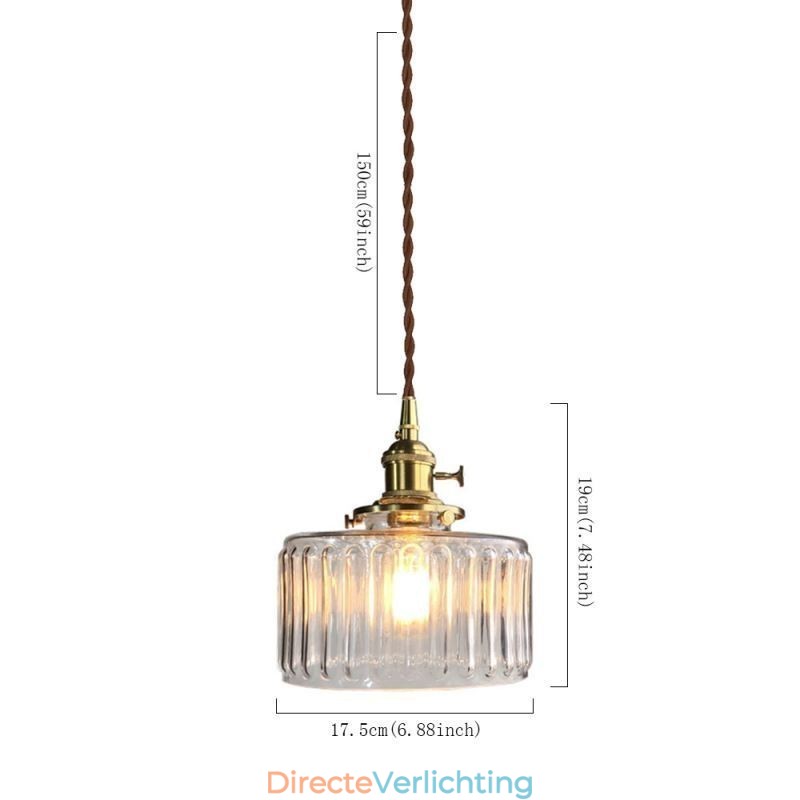 Jelly Jar Helder Geribbeld Glazen Hanglamp Met Draaischakelaar