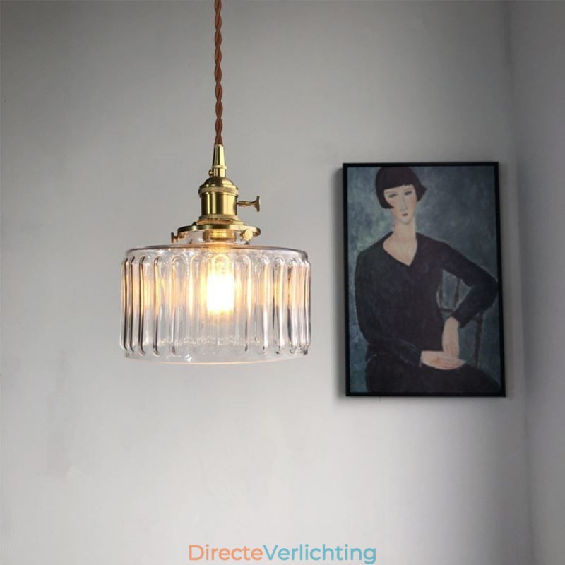 Jelly Jar Helder Geribbeld Glazen Hanglamp Met Draaischakelaar