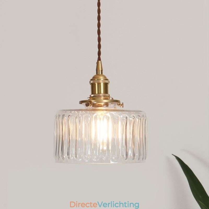Jelly Jar Helder Geribbeld Glazen Hanglamp Met Draaischakelaar