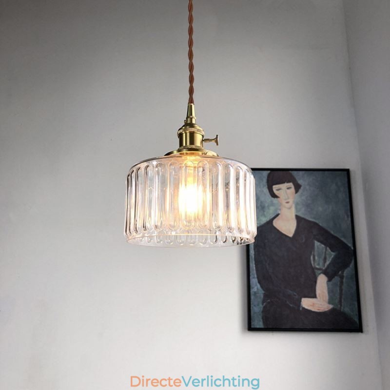 Jelly Jar Helder Geribbeld Glazen Hanglamp Met Draaischakelaar