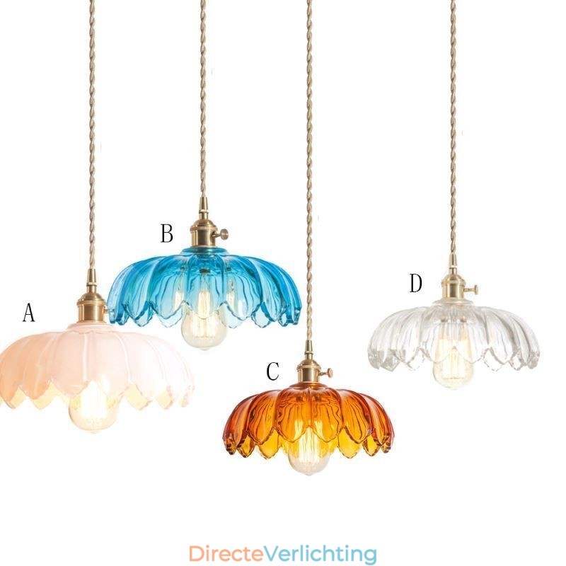 Moderne Retro Glazen Hanglamp Bloem Kap Lamp Met Draaischakelaar Licht