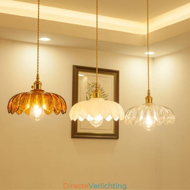 Moderne Retro Glazen Hanglamp Bloem Kap Lamp Met Draaischakelaar Licht