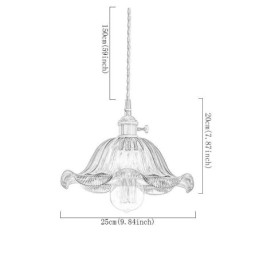 Vintage kleurrijke geribbelde glazen hanglamp met bloemenkap en draaischakelaar