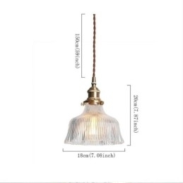 Grote Dome hanglamp van helder geribbeld glas met messing houder en draaischakelaar