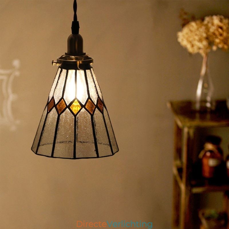 Rustieke plafondlamp, glas-in-lood hanglamp