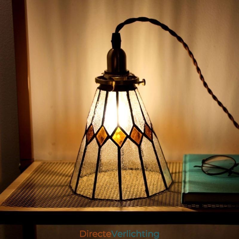 Rustieke plafondlamp, glas-in-lood hanglamp