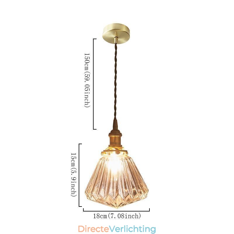 Hanglamp van helder geribbeld glas met diamantmotief