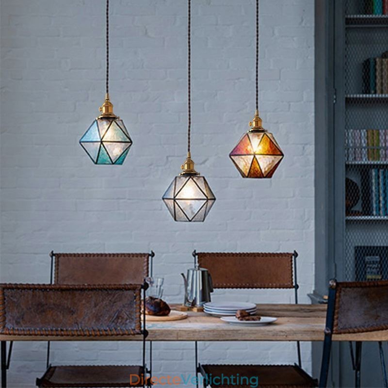 Geometrische gekleurde glazen boerderij hanglamp