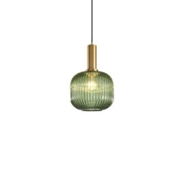 Geribbelde glazen hanglamp met messing houder