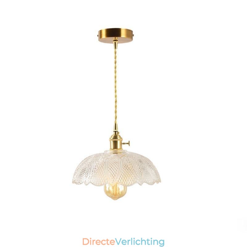 Grote, heldere, geribbelde glazen plafondlamp voor thuisverlichting met draaischakelaar, rustgevende, warme lamp