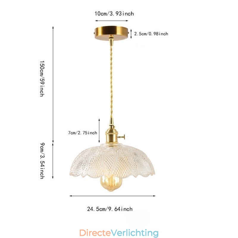 Grote, heldere, geribbelde glazen plafondlamp voor thuisverlichting met draaischakelaar, rustgevende, warme lamp