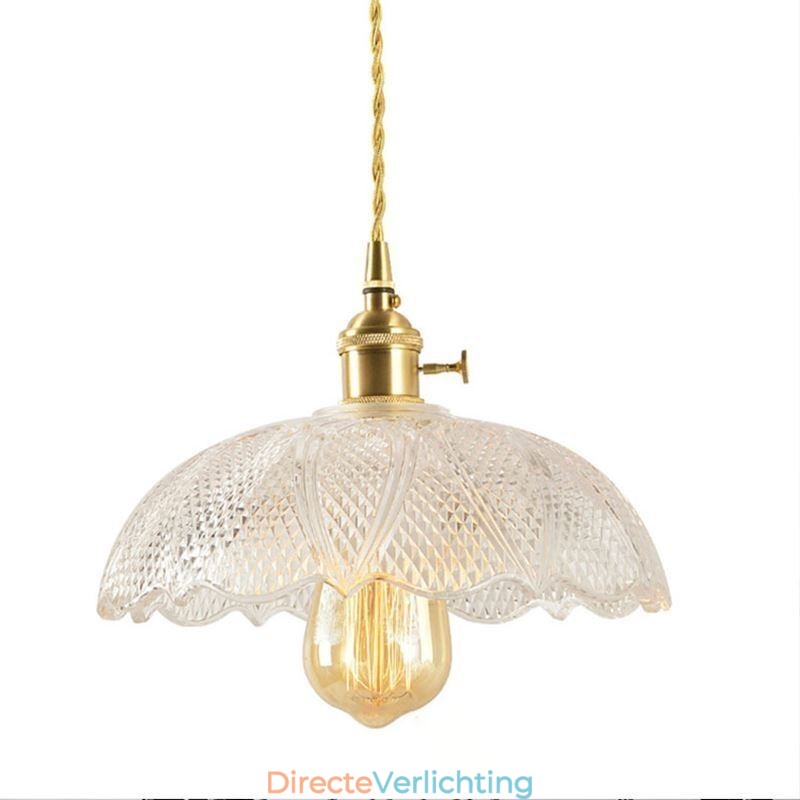 Grote, heldere, geribbelde glazen plafondlamp voor thuisverlichting met draaischakelaar, rustgevende, warme lamp
