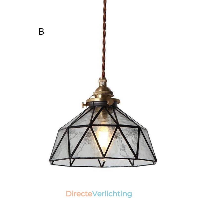 Geometrische hanglamp van gebrandschilderd glas