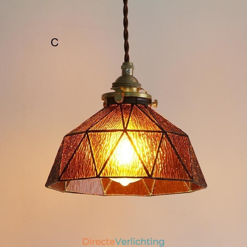 Geometrische hanglamp van gebrandschilderd glas
