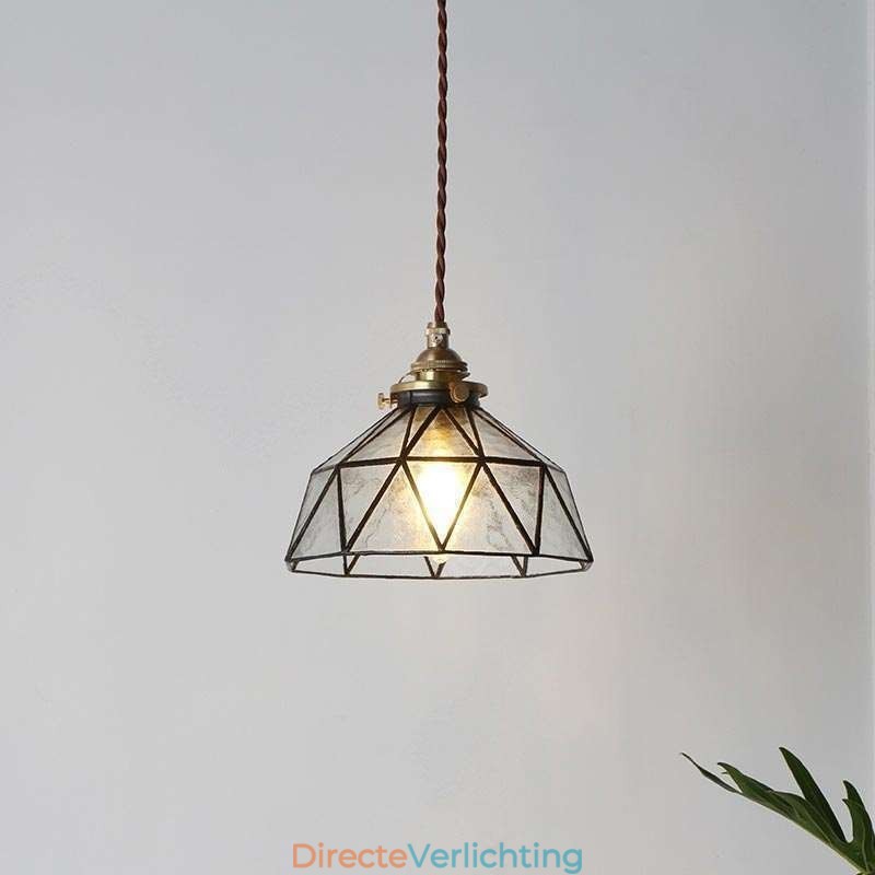 Geometrische hanglamp van gebrandschilderd glas