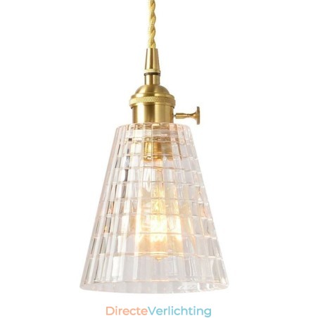 Vierkante, heldere, geribbelde glazen hanglamp van messing met draaischakelaarverlichting Vierkante, heldere, geribbelde glazen hanglamp van messing met draaischakelaarverlichting