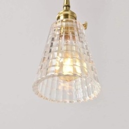 Vierkante, heldere, geribbelde glazen hanglamp van messing met draaischakelaarverlichting