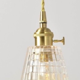 Vierkante, heldere, geribbelde glazen hanglamp van messing met draaischakelaarverlichting
