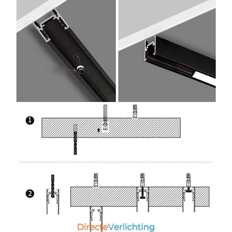 Verzonken rails voor railverlichting Magnetisch aluminium railoppervlakprofiel Ultradunne railverlichtingsstrip 100 cm