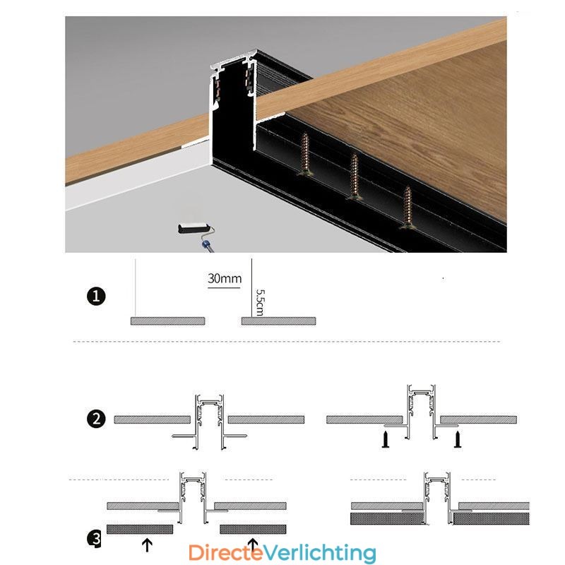 Verzonken rails voor railverlichting Magnetisch aluminium railoppervlakprofiel Ultradunne railverlichtingsstrip 100 cm