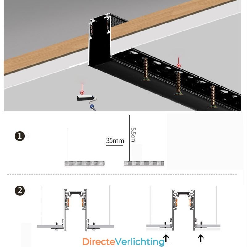 Verzonken rails voor railverlichting Magnetisch aluminium railoppervlakprofiel Ultradunne railverlichtingsstrip 100 cm