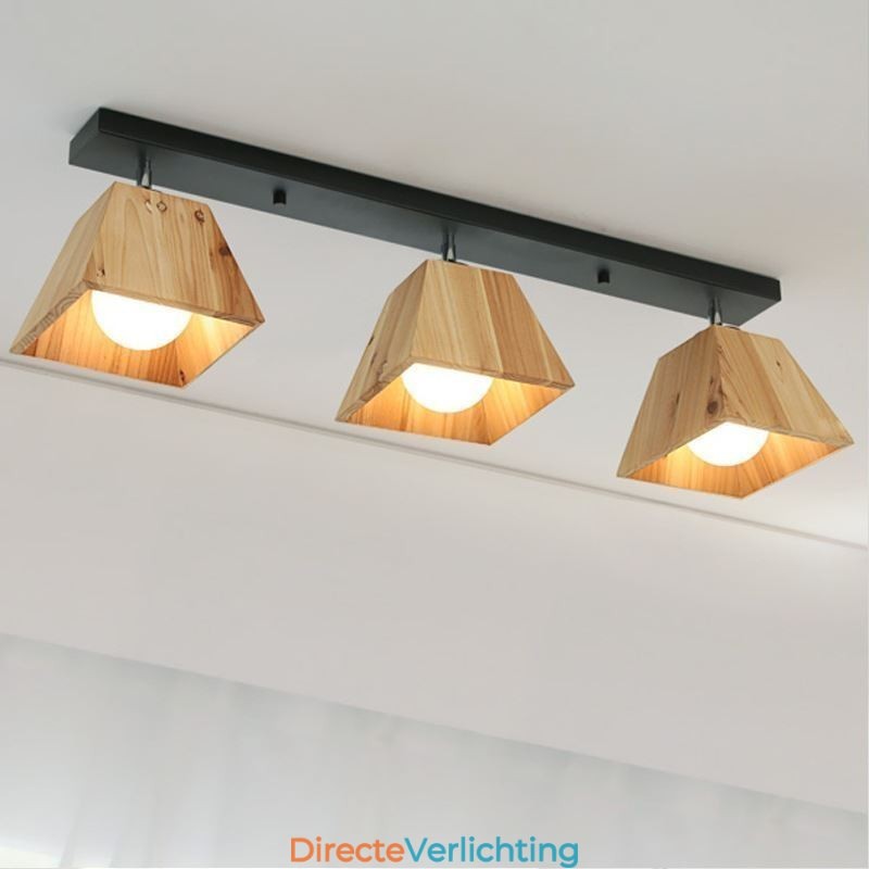 Nordic Houten Spotlight Vier Prisma Draaibare Plafondspot