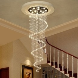 Spiraalvormige moderne K9 kristal plafond hanglamp binnen kroonluchter verlichtingsarmaturen voor trappen hoog plafond