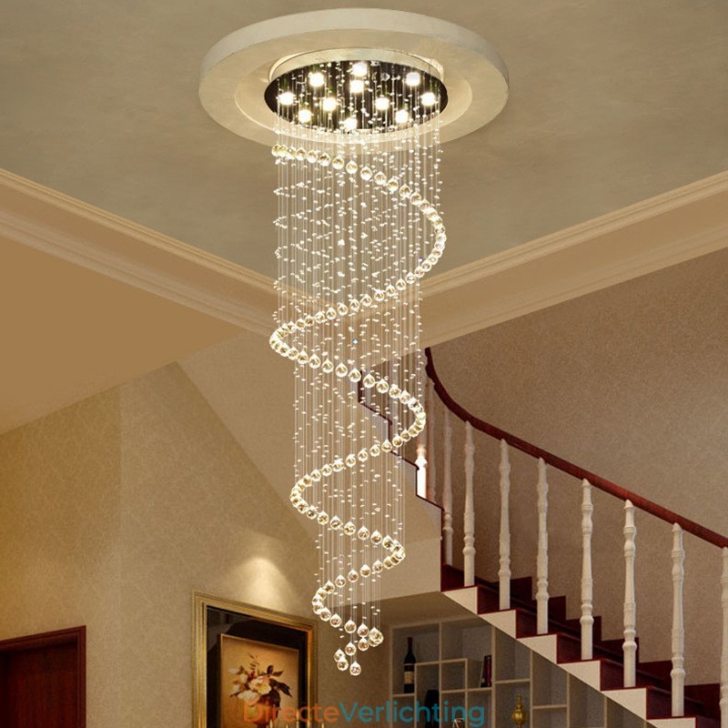Spiraalvormige moderne K9 kristal plafond hanglamp binnen kroonluchter verlichtingsarmaturen voor trappen hoog plafond