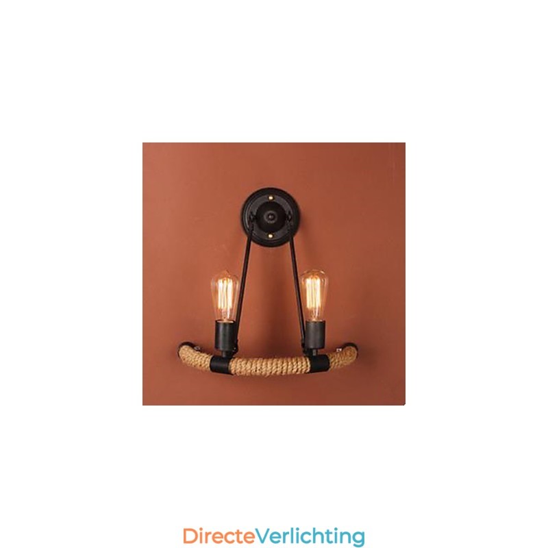 Gecontracteerde balkontraplamp halve cirkel henneptouw wandlamp