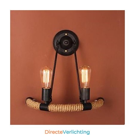 Gecontracteerde balkontraplamp halve cirkel henneptouw wandlamp Gecontracteerde balkontraplamp halve cirkel henneptouw wandlamp