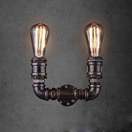 2 lampen vintage metalen waterpijp wandlamp met Edison-gloeilamp