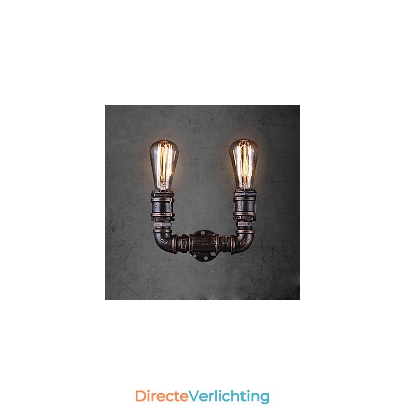 2 lampen vintage metalen waterpijp wandlamp met Edison-gloeilamp
