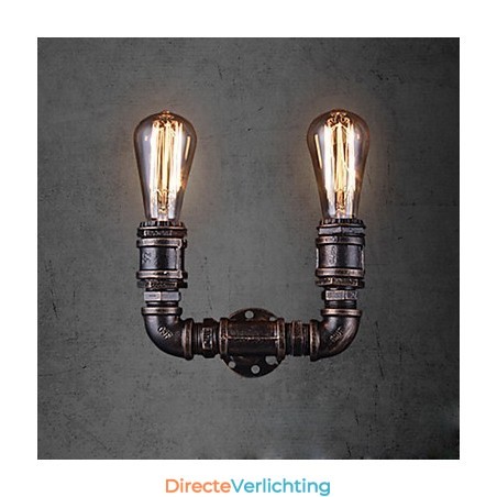 2 lampen vintage metalen waterpijp wandlamp met Edison-gloeilamp 2 lampen vintage metalen waterpijp wandlamp met Edison-gloeilamp