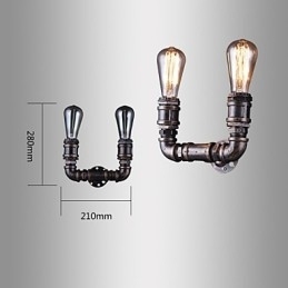 2 lampen vintage metalen waterpijp wandlamp met Edison-gloeilamp