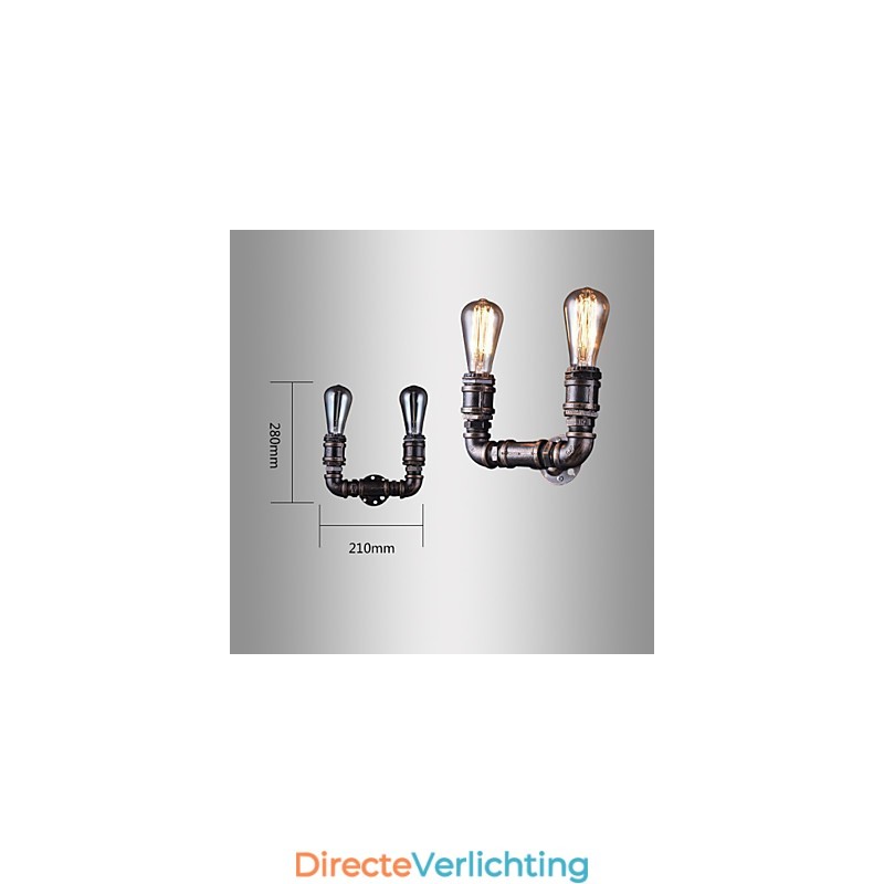 2 lampen vintage metalen waterpijp wandlamp met Edison-gloeilamp