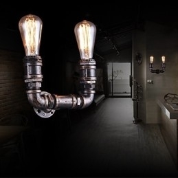 2 lampen vintage metalen waterpijp wandlamp met Edison-gloeilamp