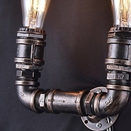 2 lampen vintage metalen waterpijp wandlamp met Edison-gloeilamp