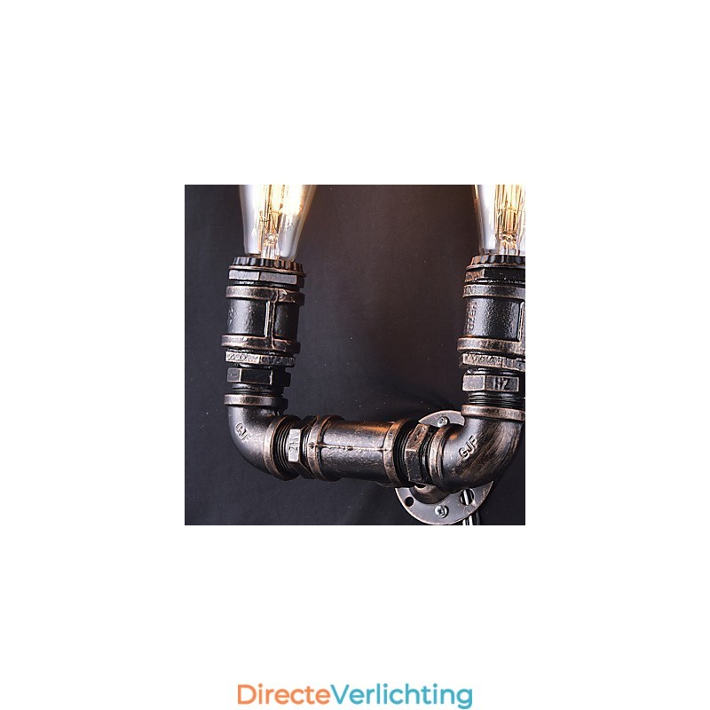2 lampen vintage metalen waterpijp wandlamp met Edison-gloeilamp